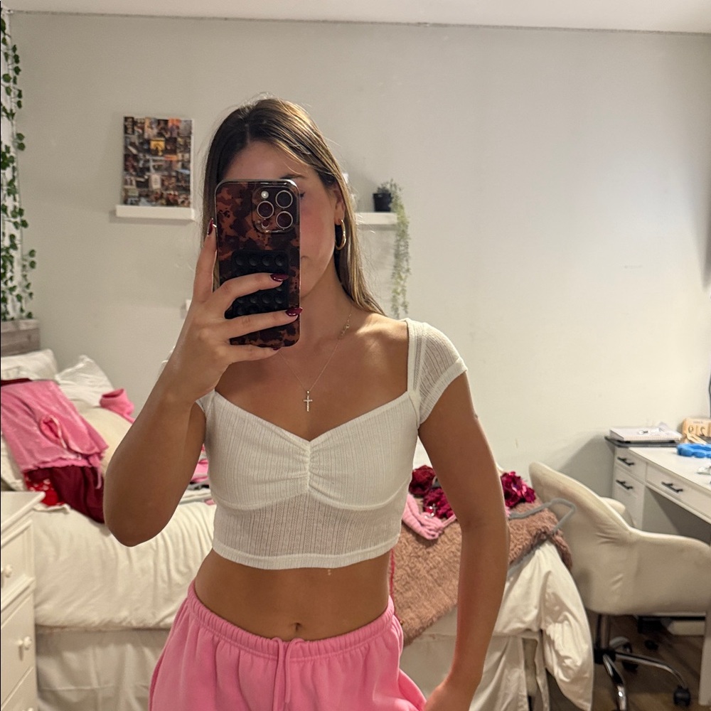 Princess Polly White Ribbed Crop Top